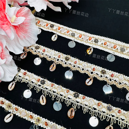 3712 Cuentas hechas a mano, cintas de algodón y lino, cuentas de madera y piedra, accesorios de encaje, materiales de decoración para cortinas étnicas bohemias