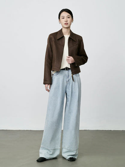 Pantalones vaqueros retro lavados de pierna ancha CAREMIND 2024 Pantalones ajustados de cintura alta y rectos para mujer 