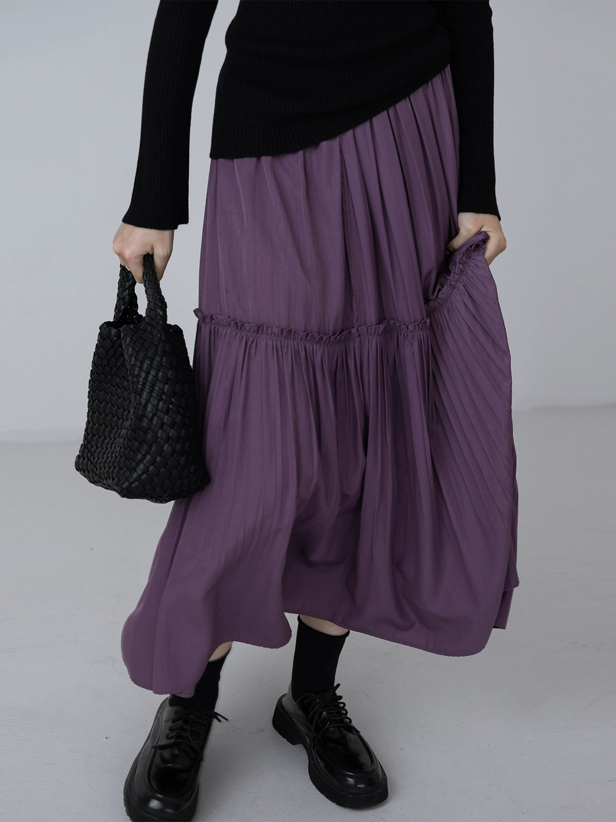 [Oferta por tiempo limitado] Falda plisada con cintura elástica de goma CAREMIND Falda larga plisada de primavera para mujer 