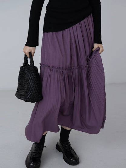 [Oferta por tiempo limitado] Falda plisada con cintura elástica de goma CAREMIND Falda larga plisada de primavera para mujer 