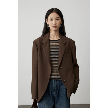[Caballero retro] Chaqueta clásica marrón CAREMIND con diseño de dobladillo curvo, traje informal 