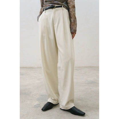 [Oferta especial por tiempo limitado] Pantalones casuales rectos de Tencel, pantalones de cintura alta, versátiles, de color sólido, pantalones drapeados y delgados 