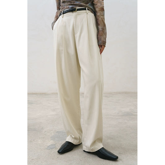 [Oferta especial por tiempo limitado] Pantalones casuales rectos de Tencel, pantalones de cintura alta, versátiles, de color sólido, pantalones drapeados y delgados 