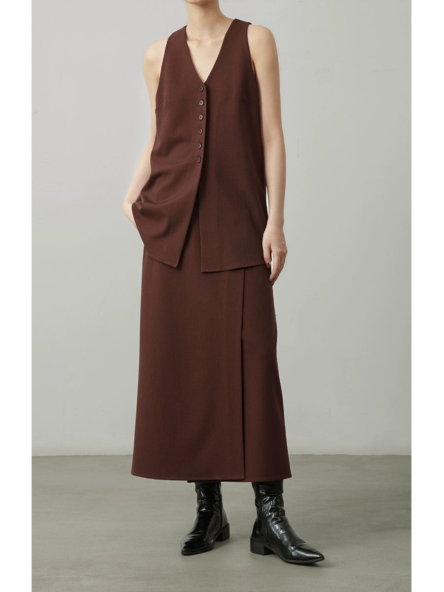 [Offre spéciale à durée limitée] Haut sans manches pour femme, jupe moyenne et longue, tenue d'automne avec un ensemble complet de bas