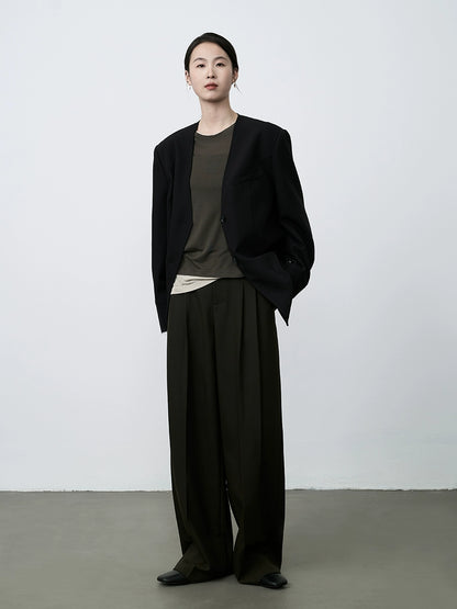 CAREMIND pantalones de traje de cintura alta con caída de dinero viejo, pantalones de pierna ancha, pantalones casuales sueltos de temperamento 