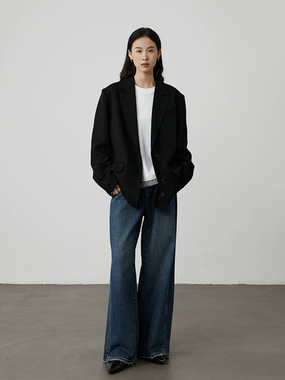 Pantalones vaqueros rectos azules lavados de principios de otoño de CAREMIND, pantalones casuales de pierna ancha, altos y delgados y versátiles 