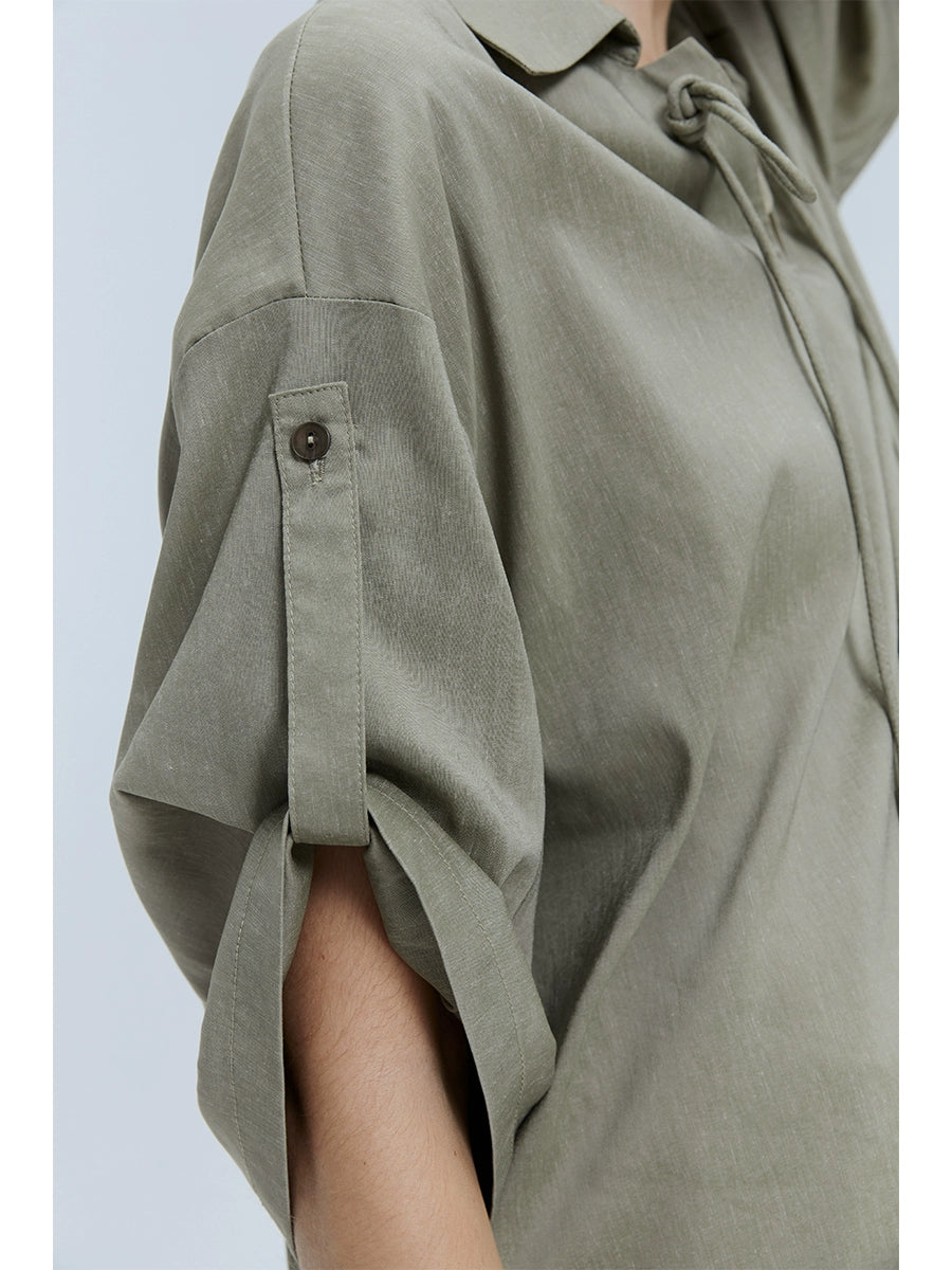 [Oferta por tiempo limitado] Camisa de lino Tencel con solapa, diseño Sense, camisa tipo polo de manga media, informal, de verano 