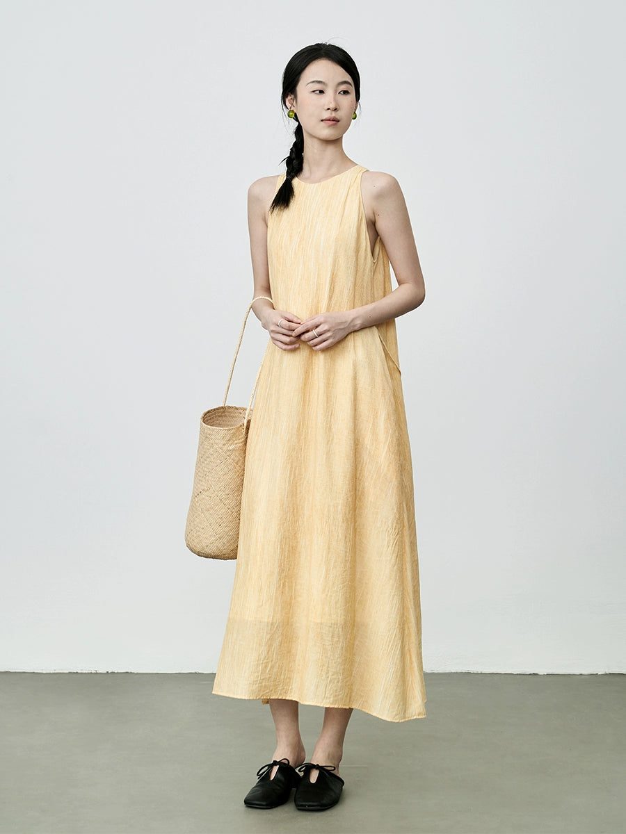 [Sunset Dunes] CAREMIND Premium Jinzhan Yellow Neck Dress Lazy Tie-dye Artistic Vest Skirt