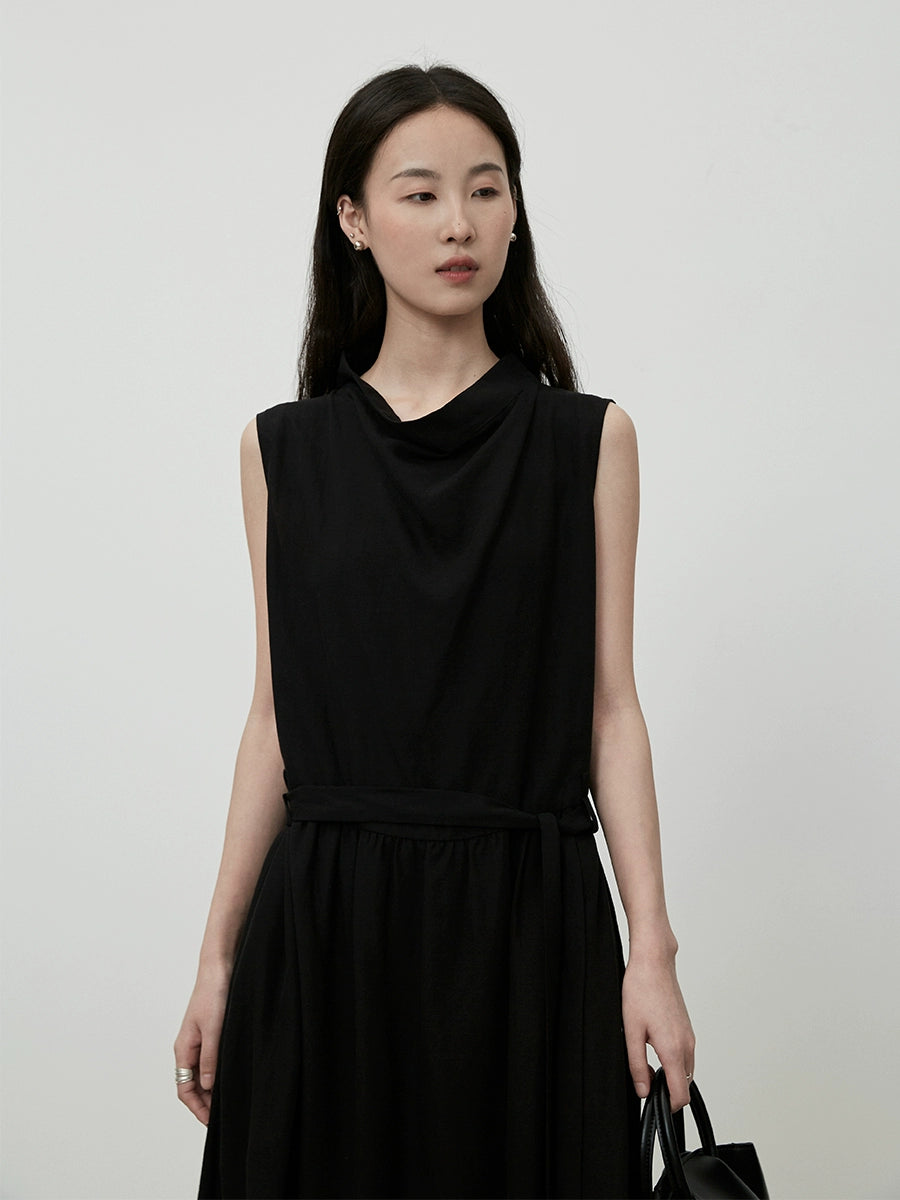 Vestido negro CAREMIND sin mangas con escote en V y diseño de cintura alta, vestido largo sencillo para desplazamientos diarios 