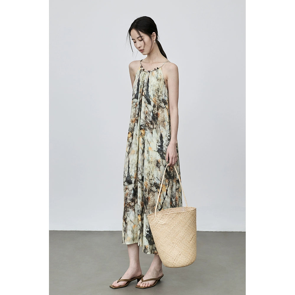 Robe à bretelles style national littéraire CAREMIND tie-dye, tenue photo d'ambiance de vacances