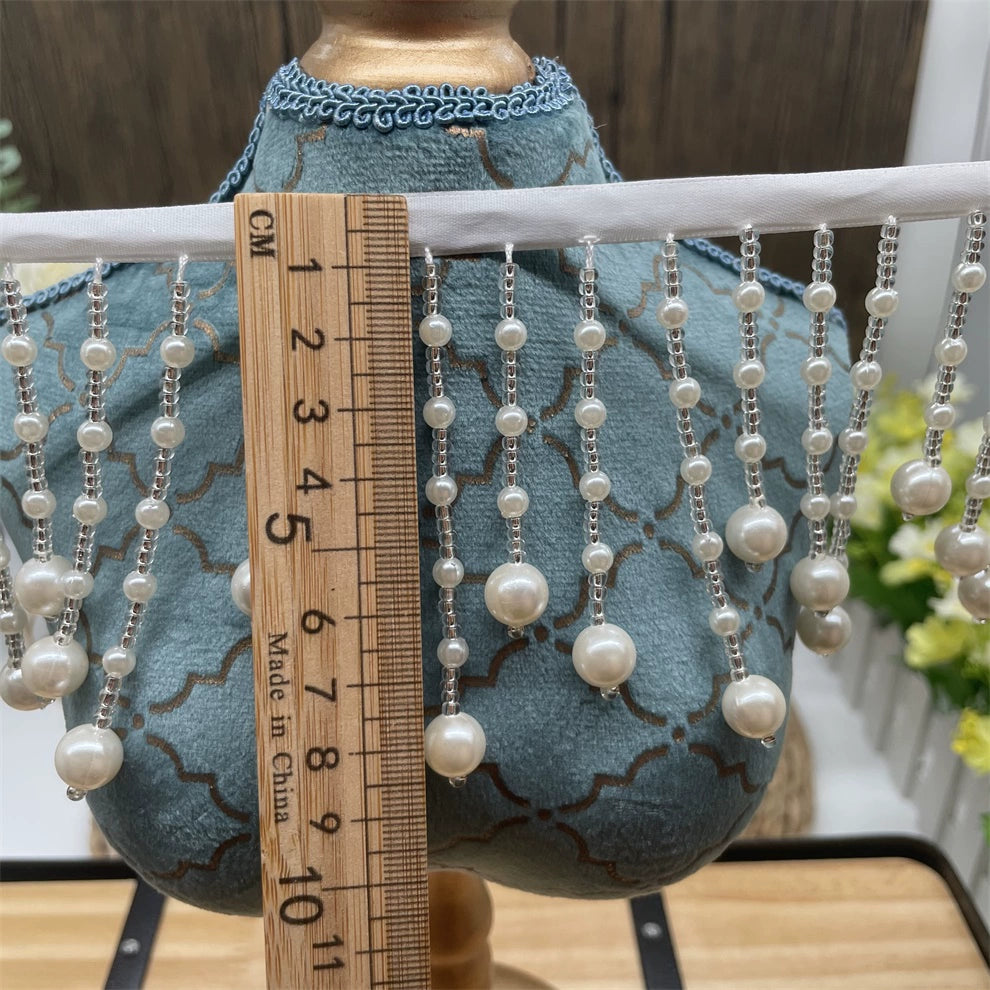 3736★ Ancho 8,5 cm Vestido de novia ondulado con flecos de perlas colgantes blancas Decoración de puños de traje Xiuhe Accesorios de encaje Hanfu