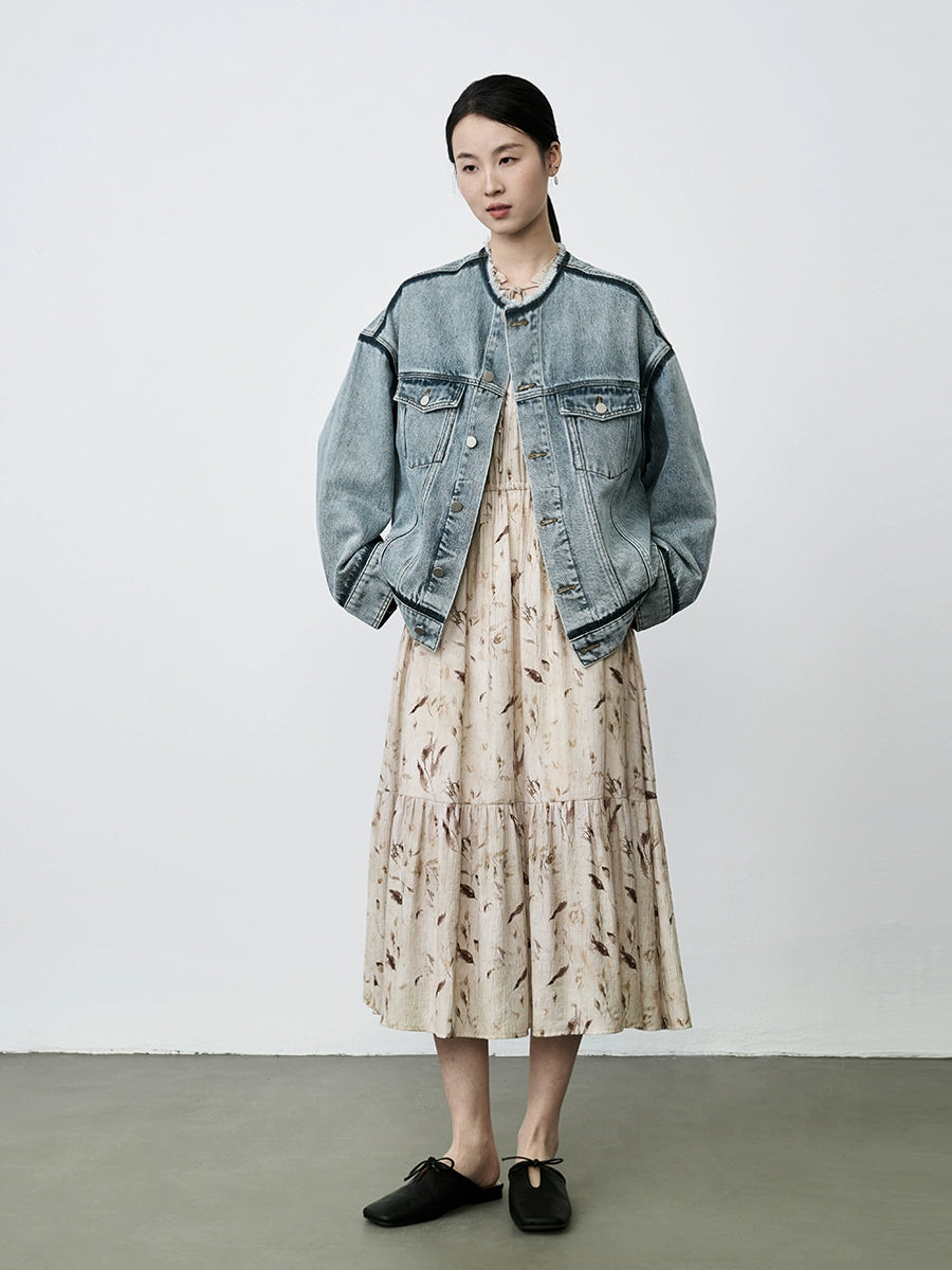 Chaqueta vaquera con cuello suelto y borde de CAREMIND, chaqueta tipo cárdigan de manga larga a juego de colores para mujer, top para mujer 