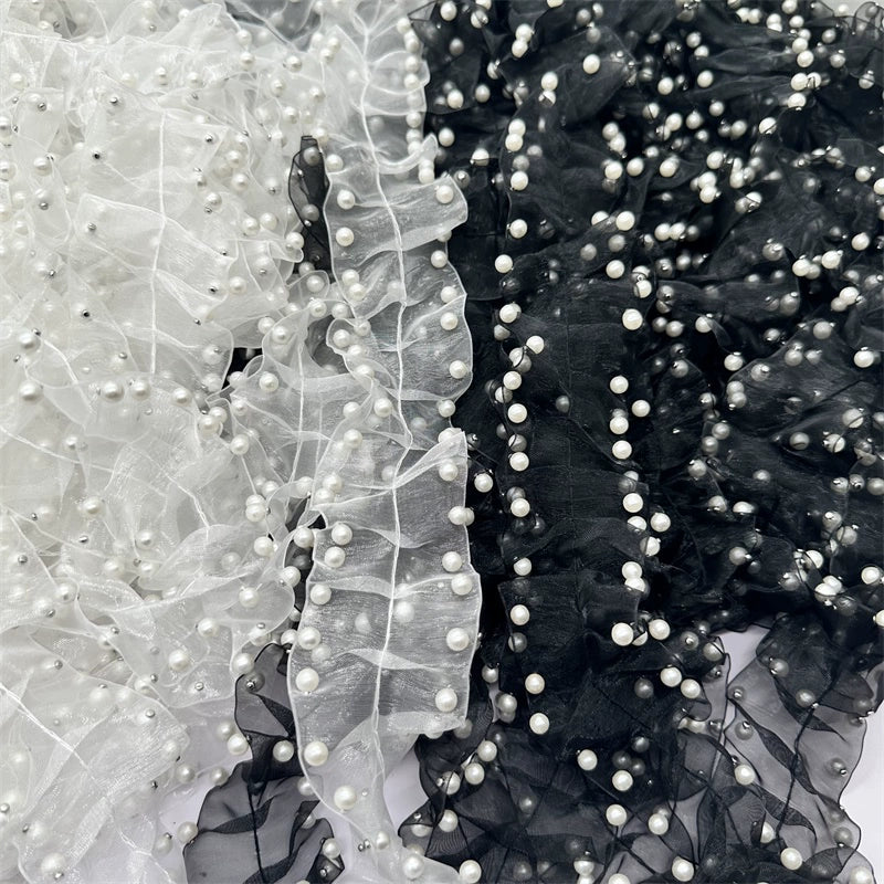 3661★ Eugen hilo plisado perla encaje accesorios de cuentas cinturón de encaje decorativo material ropa boda tocados ropa de bebé encaje