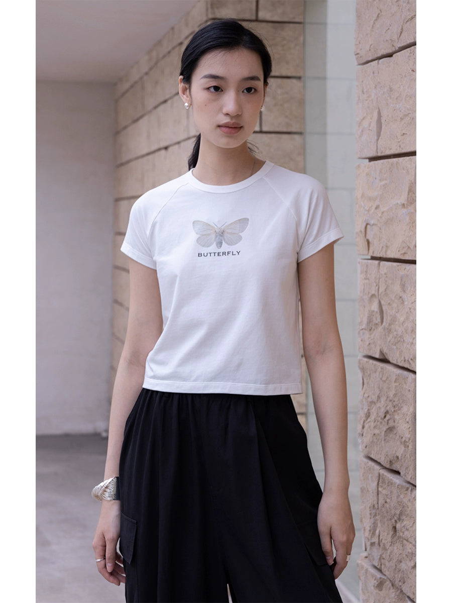 [Oferta especial por tiempo limitado] CAREMIND Camiseta ajustada de cuello redondo de manga corta para mujer, en blanco y negro, sencilla, transpirable, corta para mujer 