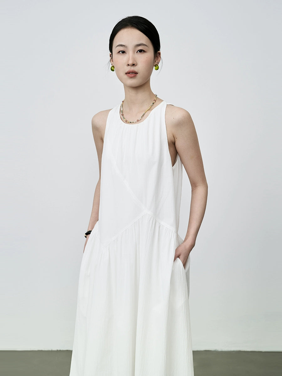 [Été blanc pur] CAREMIND Robe blanche de vacances sans manches, robe longue à bretelles romantique française