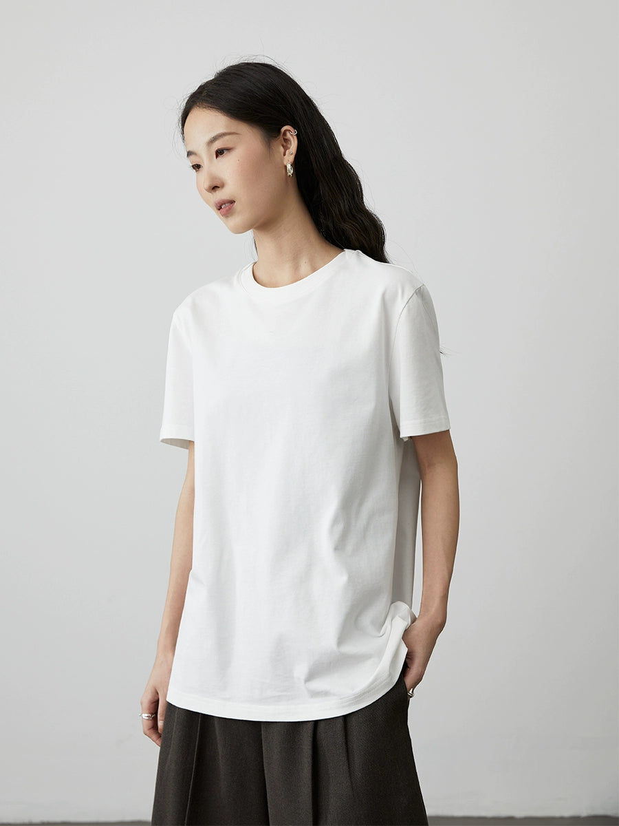 [Universal base] CAREMIND pure cotton white short-sleeved T-shirt round neck loose inner base top new