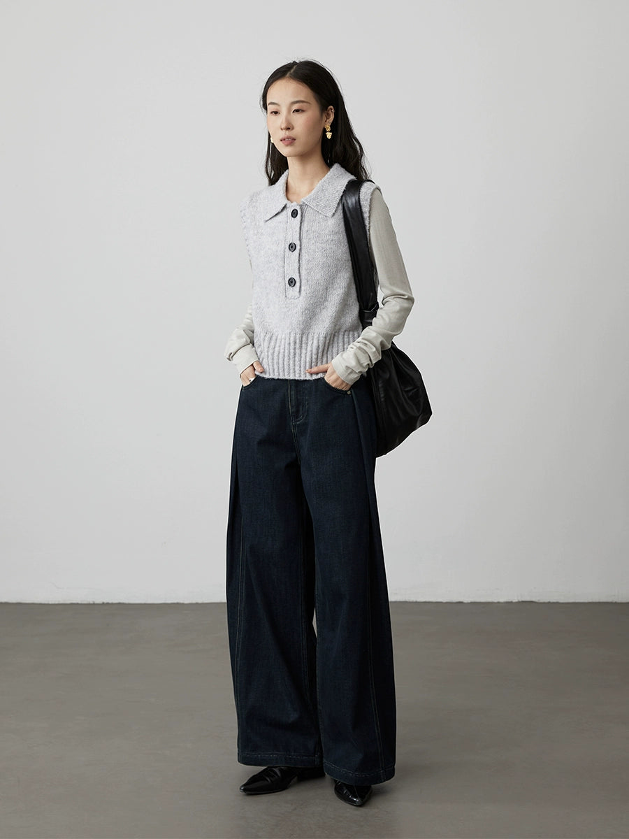 [Suéter Julie] Chaleco versátil de punto con solapa CAREMIND, chaqueta sin mangas exquisita retro de tres colores 