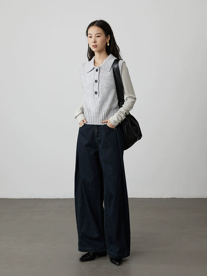 [Suéter Julie] Chaleco versátil de punto con solapa CAREMIND, chaqueta sin mangas exquisita retro de tres colores 