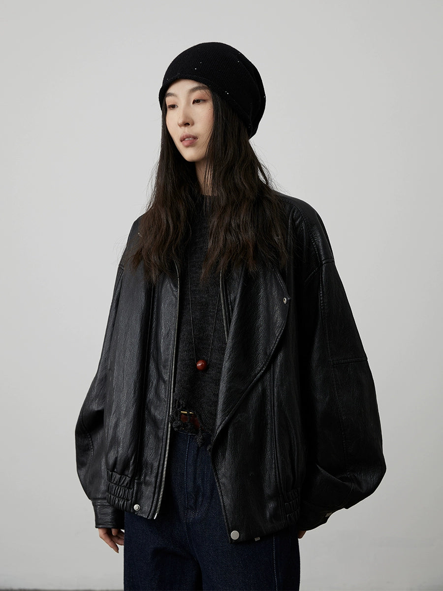 [Chaqueta de cuero Harley] Chaqueta de cuero de alambre negro estilo Hong Kong CAREMIND Chaqueta de cuero de motocicleta de calle Kusa 