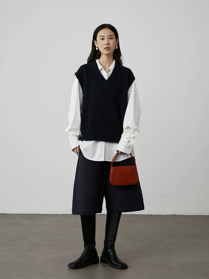 [Chaleco de lluvia de otoño] Chaleco de punto azul zafiro oscuro con cuello en V sin mangas de CAREMIND, chaleco holgado apilado, top 