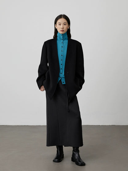 [Traje de lana sin cuello] Chaqueta francesa de pura lana CAREMIND, abrigo corto holgado de lana 