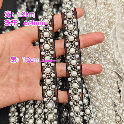 3720 Accesorios de ropa con cuentas de perlas para la industria pesada, encaje de cuentas de malla, accesorios decorativos hechos a mano para cuellos de ropa DIY
