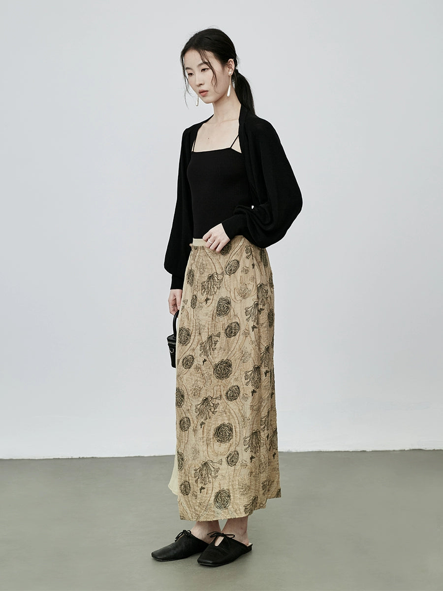 Falda de dos piezas falsas de CAREMIND, estilo nacional, con empalme de zen, falda con temperamento de capullo en relieve 