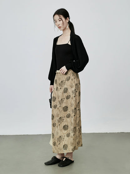 Falda de dos piezas falsas de CAREMIND, estilo nacional, con empalme de zen, falda con temperamento de capullo en relieve 