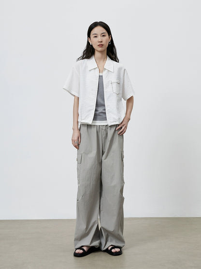 [Mono de montaña] Pantalones de pierna ancha de herramientas grises CAREMIND, pantalones de paracaidista finos y rectos de secado rápido para mujer 