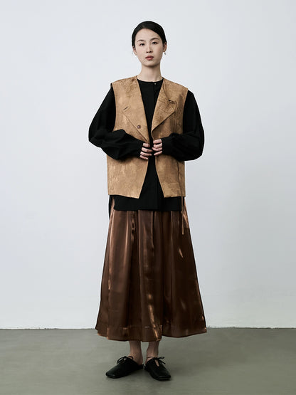 Falda de hilo dorado CAREMIND, estilo nacional, cintura elástica media y larga, falda plisada con palabra A 