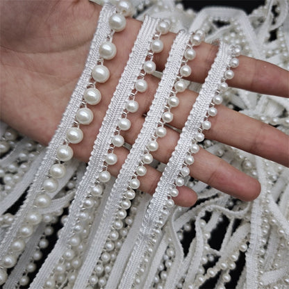 3704 Cheongsam Hanfu de estilo chino con encaje de perlas de imitación enhebrado a mano en blanco, accesorios decorativos para sombreros y escotes.