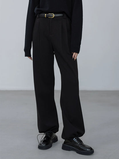 [Oferta especial por tiempo limitado] Pantalones negros pulidos retro británicos para mujer, leggings finos y drapeados, pantalones casuales para viajeros 