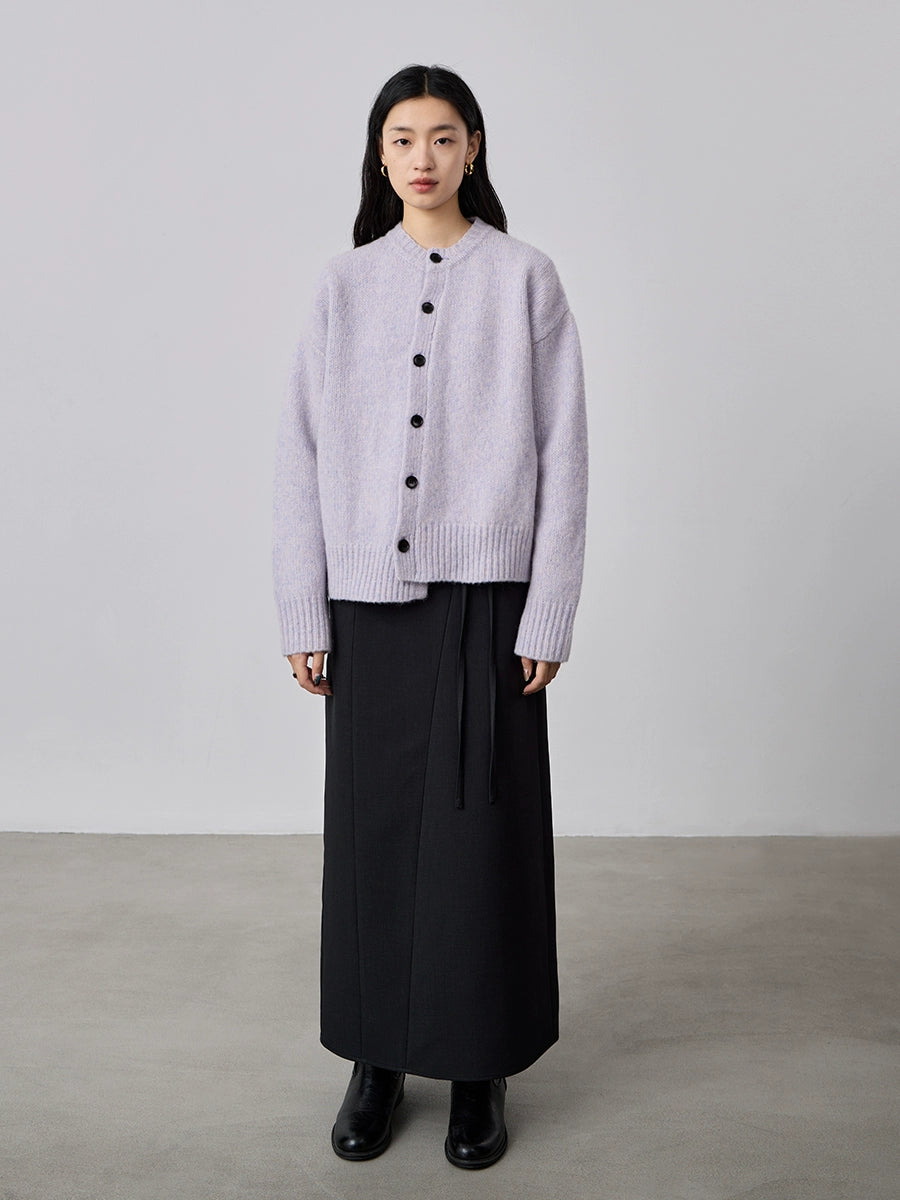 [Special Price] Purple Cardigan Irregular Design Sweater Small Lazy Crew Neck Knitted Jacket Top