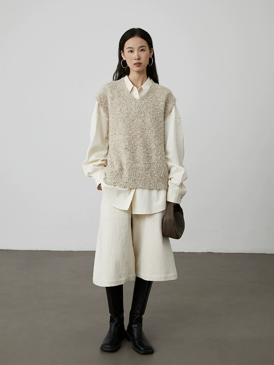 [Chaleco de lluvia de otoño] Chaleco de punto azul zafiro oscuro con cuello en V sin mangas de CAREMIND, chaleco holgado apilado, top 