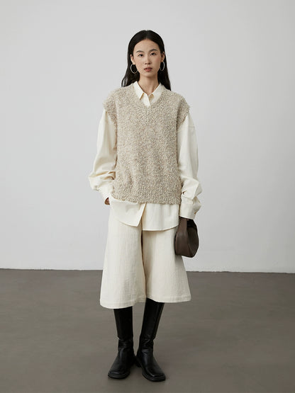 [Chaleco de lluvia de otoño] Chaleco de punto azul zafiro oscuro con cuello en V sin mangas de CAREMIND, chaleco holgado apilado, top 