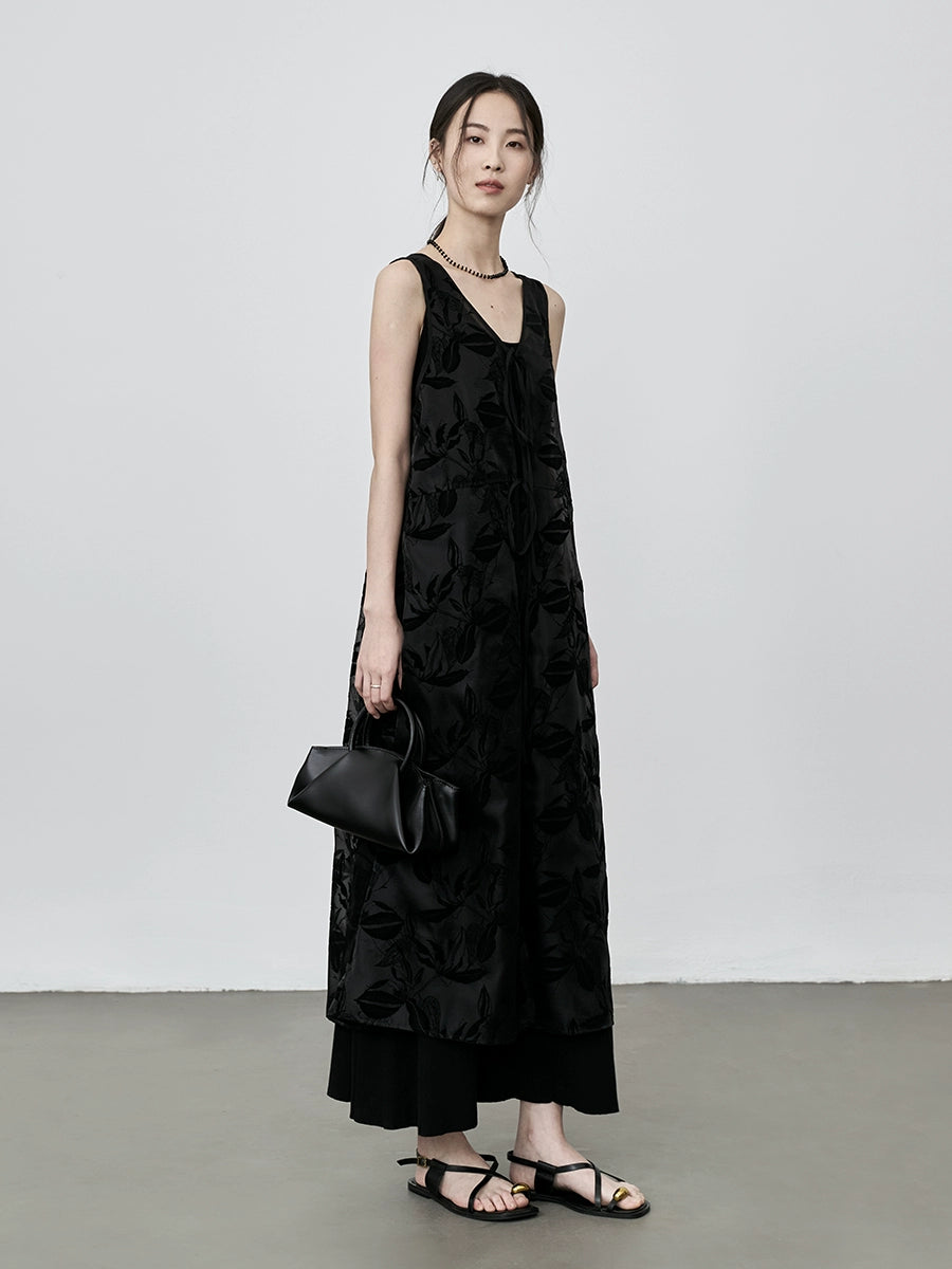 CAREMIND Vestido tipo chaleco sin mangas con relieve fino, blusa exterior holgada con tirantes apilados para mujer 