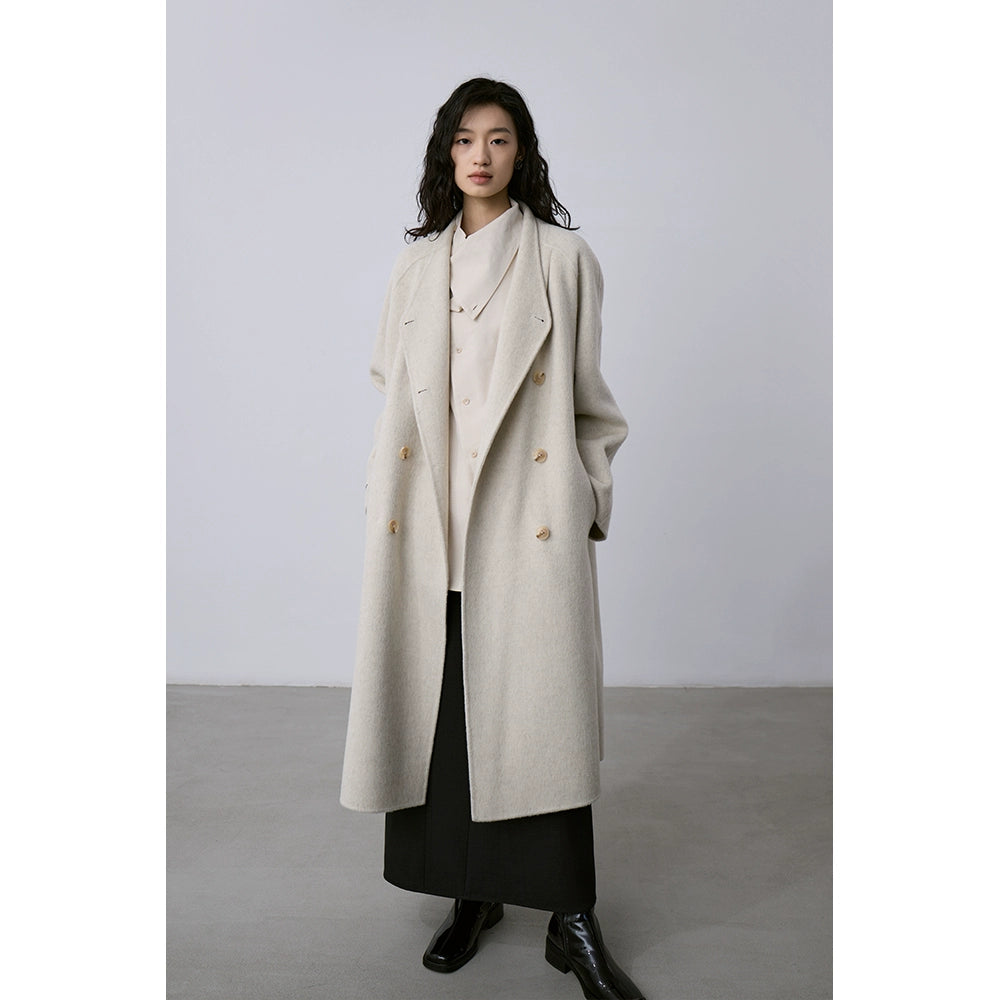 CAREMIND Maillard abrigo de lana de cachemira de doble cara abrigo cruzado de longitud media abrigo de temperamento de otoño e invierno ropa de mujer 