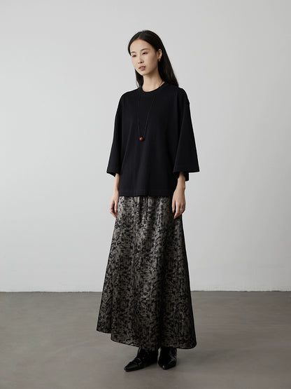 CAREMIND Camiseta de manga corta versátil, informal, de cuello redondo y cuatro colores, de manga siete cuartos, cómoda y holgada, de algodón puro, para mujer 