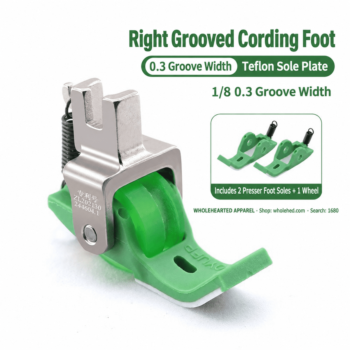 1680★ Teflon Grooved Cording Roller Presser Foot for Flatbed Sewing Machines, Cord Piping and Sewing Accessories.