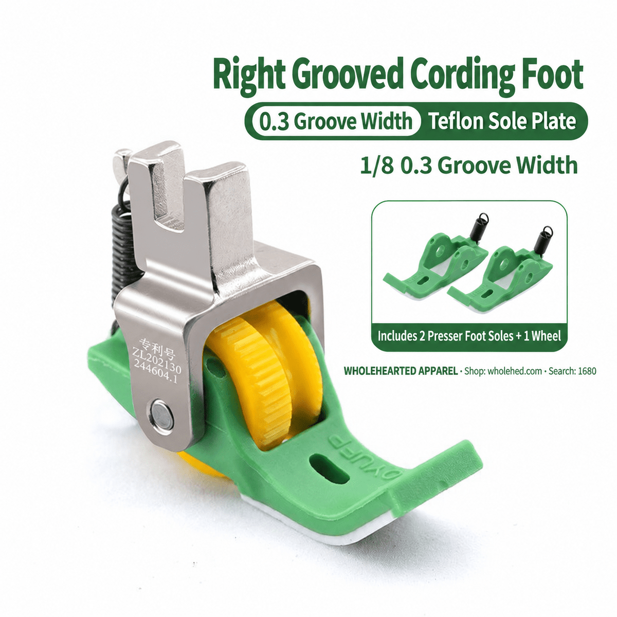 1680★ Teflon Grooved Cording Roller Presser Foot for Flatbed Sewing Machines, Cord Piping and Sewing Accessories.