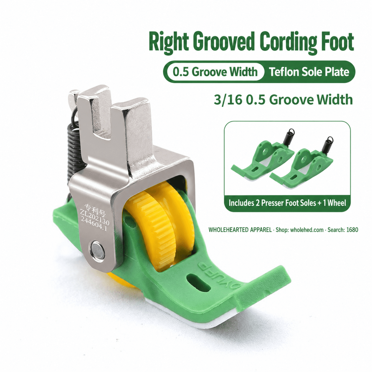 1680★ Teflon Grooved Cording Roller Presser Foot for Flatbed Sewing Machines, Cord Piping and Sewing Accessories.