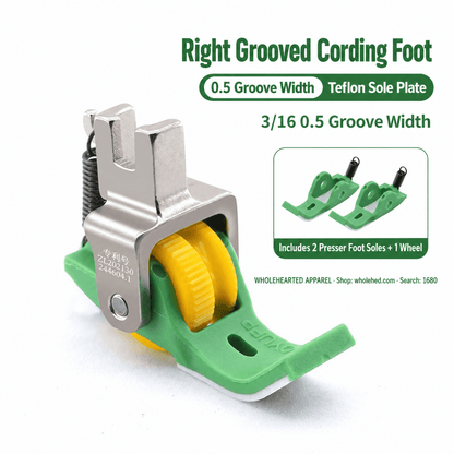 1680★ Teflon Grooved Cording Roller Presser Foot for Flatbed Sewing Machines, Cord Piping and Sewing Accessories.