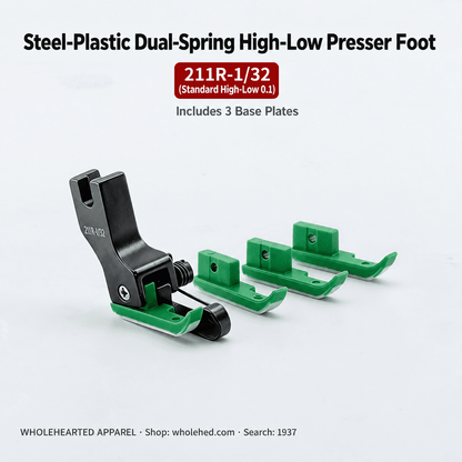 1937★ Dual-Spring High-Low Presser Foot for Collar Sewing, Steel-Plastic Design with Smooth, Wear-Resistant Teflon and Black Titanium Steel