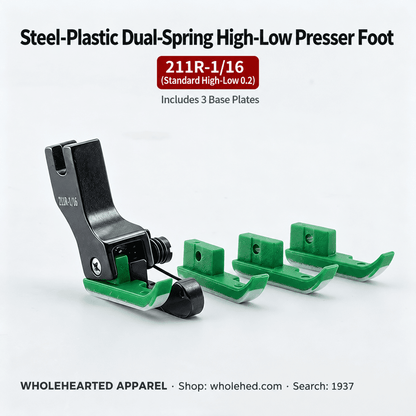 1937★ Dual-Spring High-Low Presser Foot for Collar Sewing, Steel-Plastic Design with Smooth, Wear-Resistant Teflon and Black Titanium Steel
