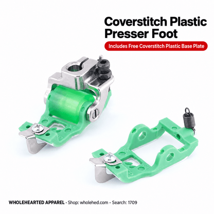 1709★ Teflon Roller Presser Foot with Fabric Trimmer for Three-Needle Five-Thread Coverstitch Sewing Machines.