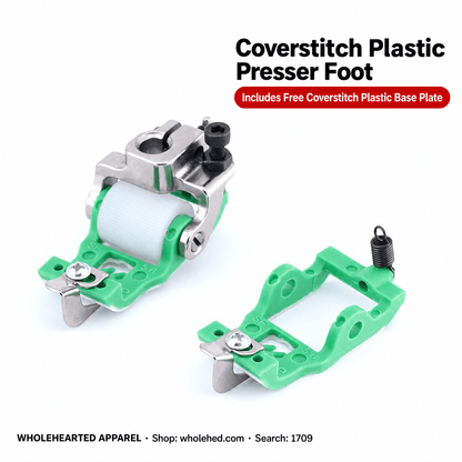 1709★ Teflon Roller Presser Foot with Fabric Trimmer for Three-Needle Five-Thread Coverstitch Sewing Machines.
