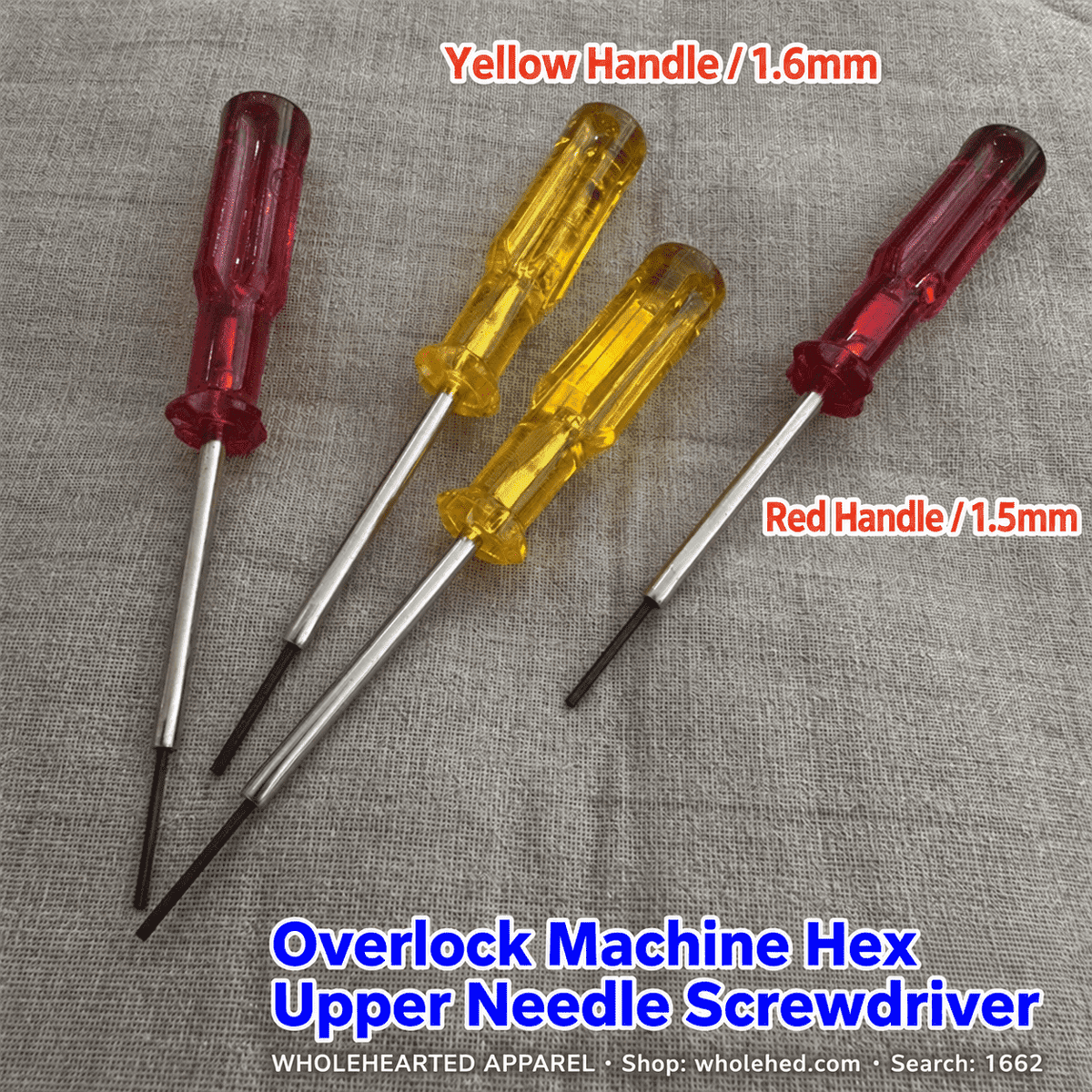 1662★ Sechskant-Schraubendreher für Overlockmaschinen für die Schrauben der oberen Nadel und des Schneiders, 1.5mm und 1.6mm.