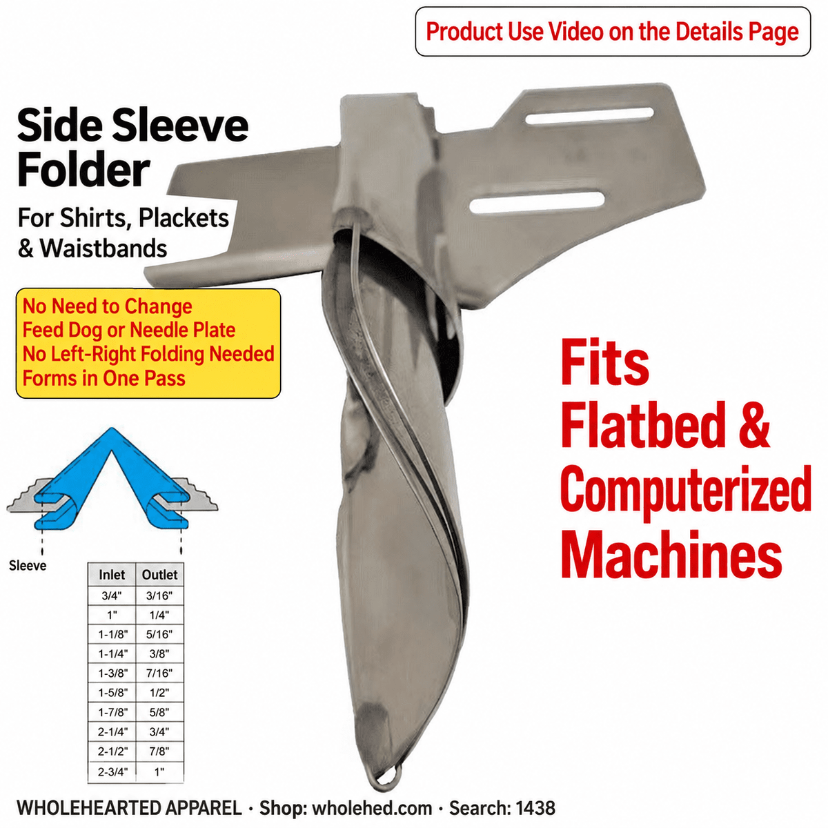 1438★ Four-Fold Double-Edge Straight-Grain Binder for Flatbed Sewing Machines, Placket and Sleeve Finishing