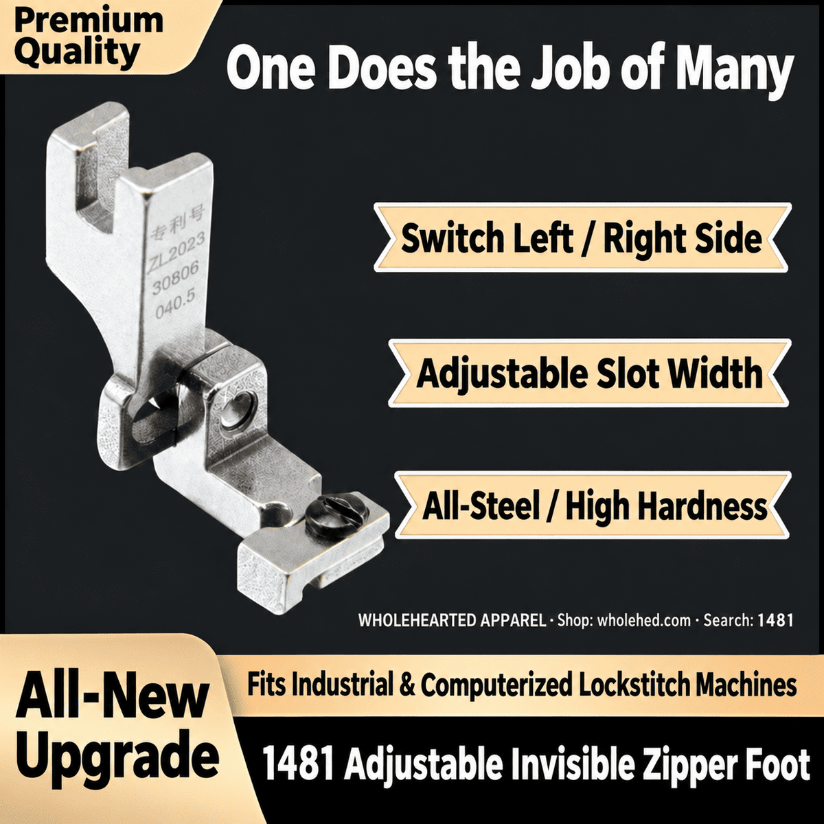 1481★ New Adjustable Multi-Function Invisible Zipper Presser Foot for Industrial & Computerized Lockstitch Sewing Machines.