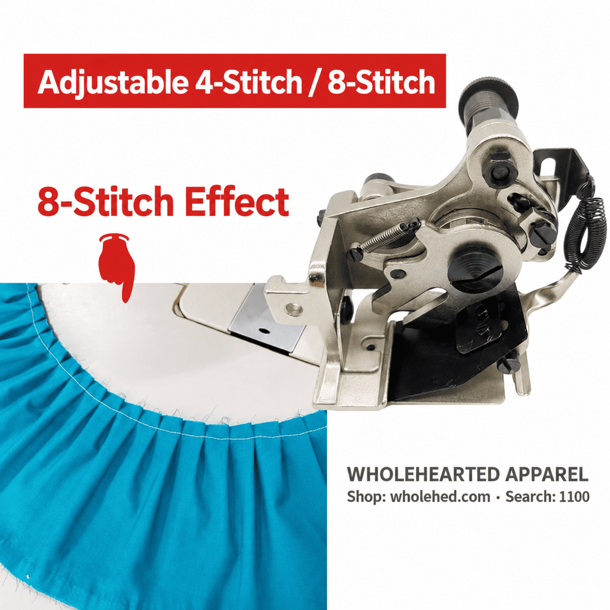 1100★ Accessorio pieghettatore automatico per macchine da cucire industriali, piedino arricciatore per pieghe a 4 e 8 punti.